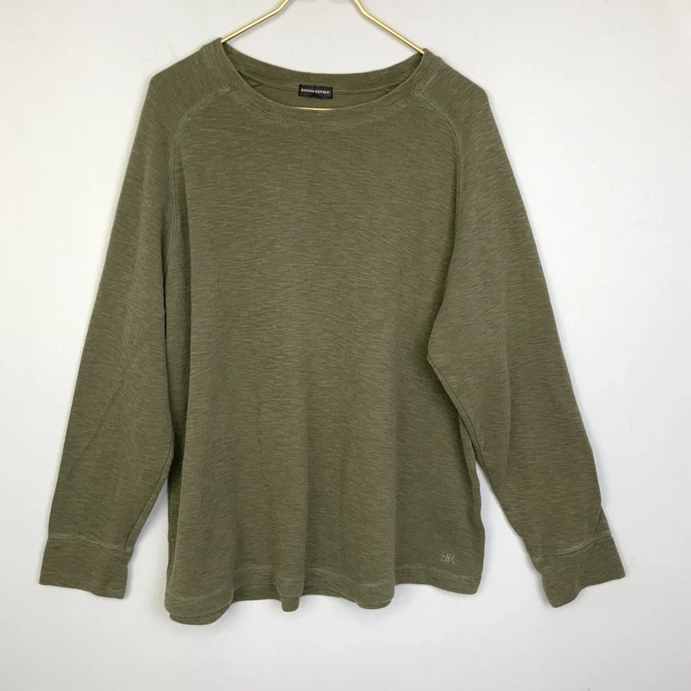 Banana Republic Sz XXL Olive Green Maroon Thermal Long Sleeve Waffle Knit Shirts